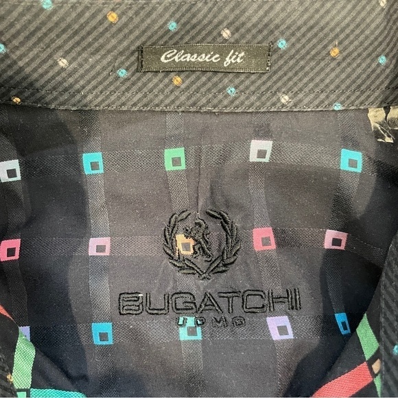 Bugatchi Black Classic Fit Multi-Color Square Print Button Up Short - Picture 6 of 7